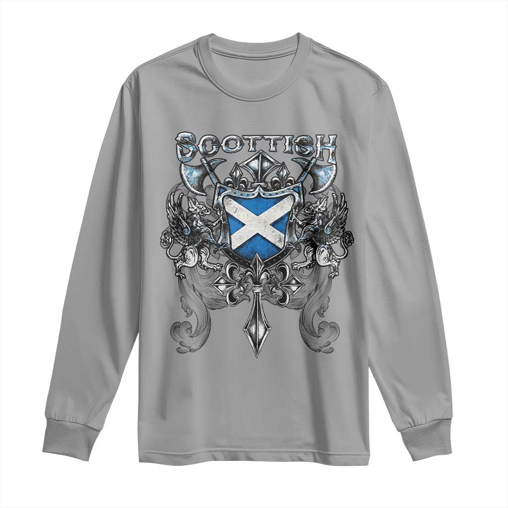 Scottish Heritage Crest Gothic Long Sleeve Shirt Medieval Flag and Sword Celtic Pride - Wonder Print Shop