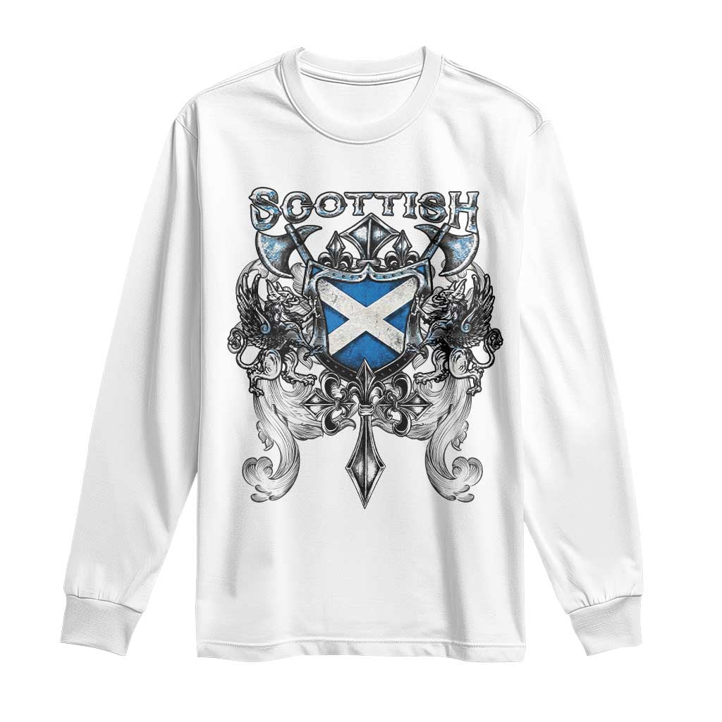 Scottish Heritage Crest Gothic Long Sleeve Shirt Medieval Flag and Sword Celtic Pride - Wonder Print Shop