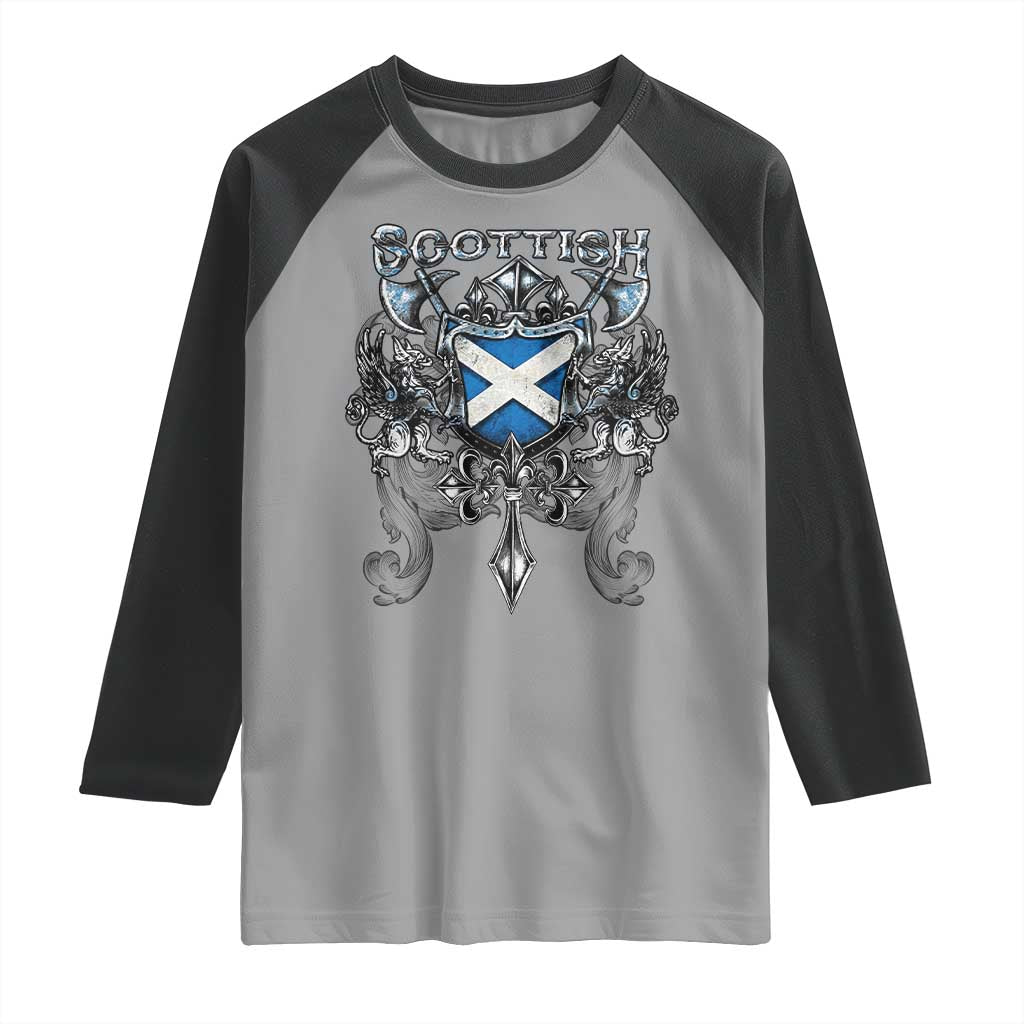 Scottish Heritage Crest Gothic Raglan Shirt Medieval Flag and Sword Celtic Pride - Wonder Print Shop