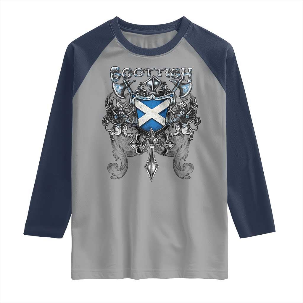 Scottish Heritage Crest Gothic Raglan Shirt Medieval Flag and Sword Celtic Pride - Wonder Print Shop