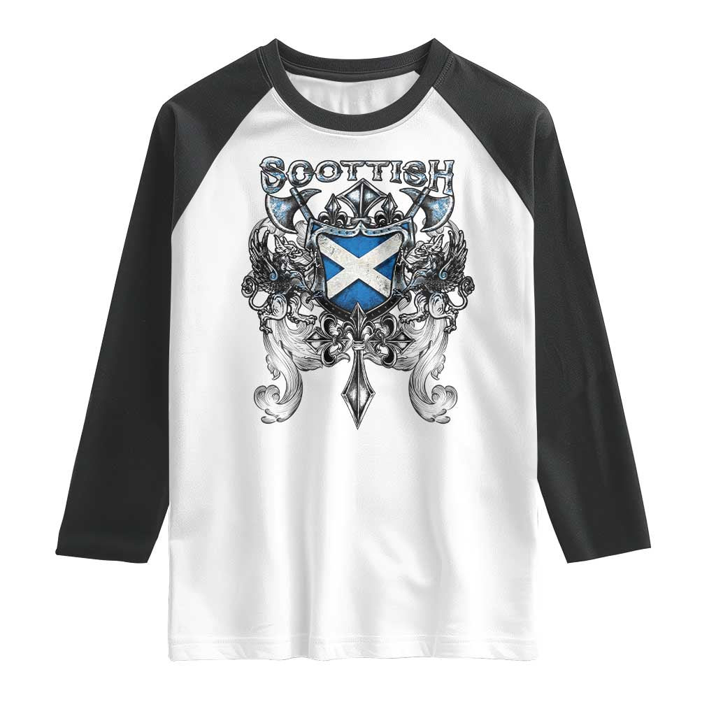 Scottish Heritage Crest Gothic Raglan Shirt Medieval Flag and Sword Celtic Pride - Wonder Print Shop