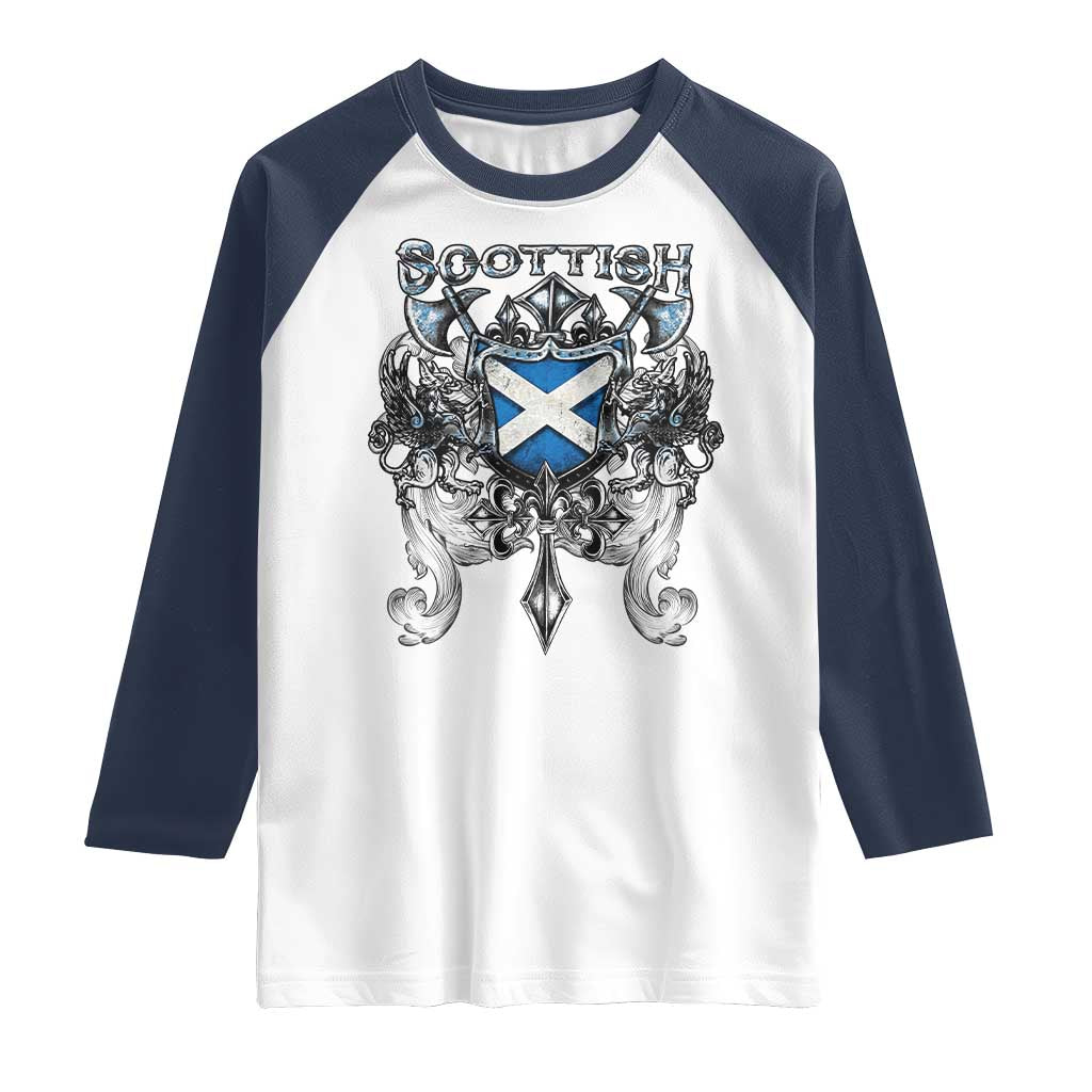 Scottish Heritage Crest Gothic Raglan Shirt Medieval Flag and Sword Celtic Pride - Wonder Print Shop