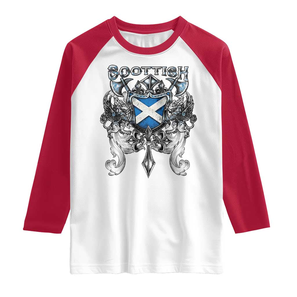 Scottish Heritage Crest Gothic Raglan Shirt Medieval Flag and Sword Celtic Pride - Wonder Print Shop
