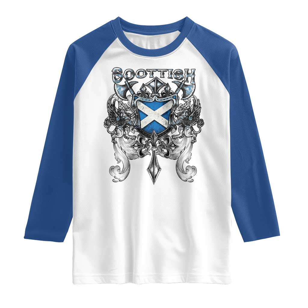 Scottish Heritage Crest Gothic Raglan Shirt Medieval Flag and Sword Celtic Pride - Wonder Print Shop
