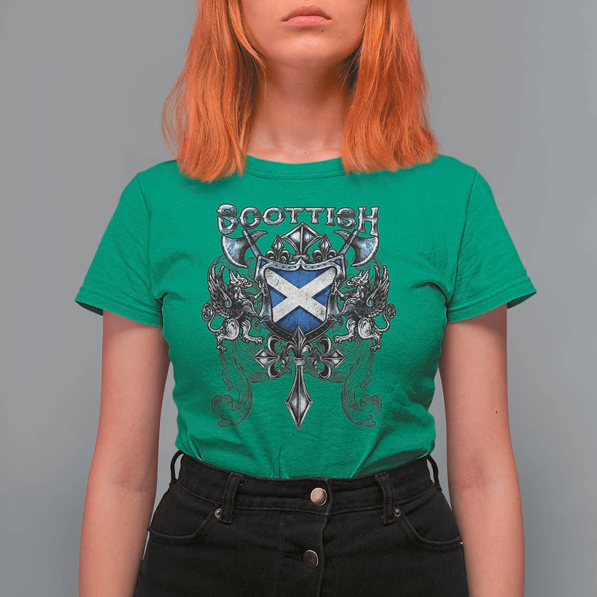 Scottish Heritage Crest Gothic T Shirt For Women Medieval Flag and Sword Celtic Pride - Wonder Print Shop