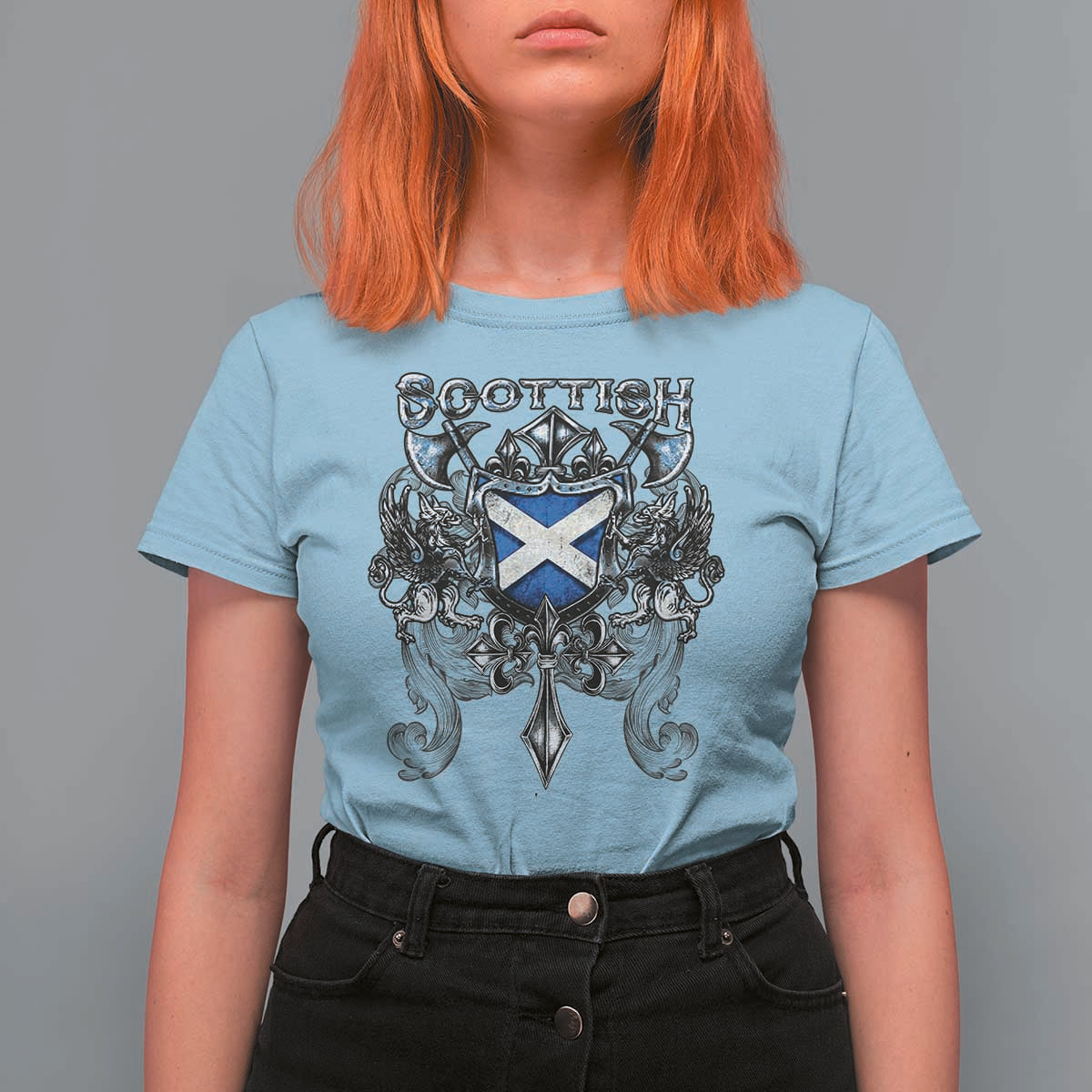 Scottish Heritage Crest Gothic T Shirt For Women Medieval Flag and Sword Celtic Pride - Wonder Print Shop