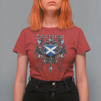 Scottish Heritage Crest Gothic T Shirt For Women Medieval Flag and Sword Celtic Pride - Wonder Print Shop