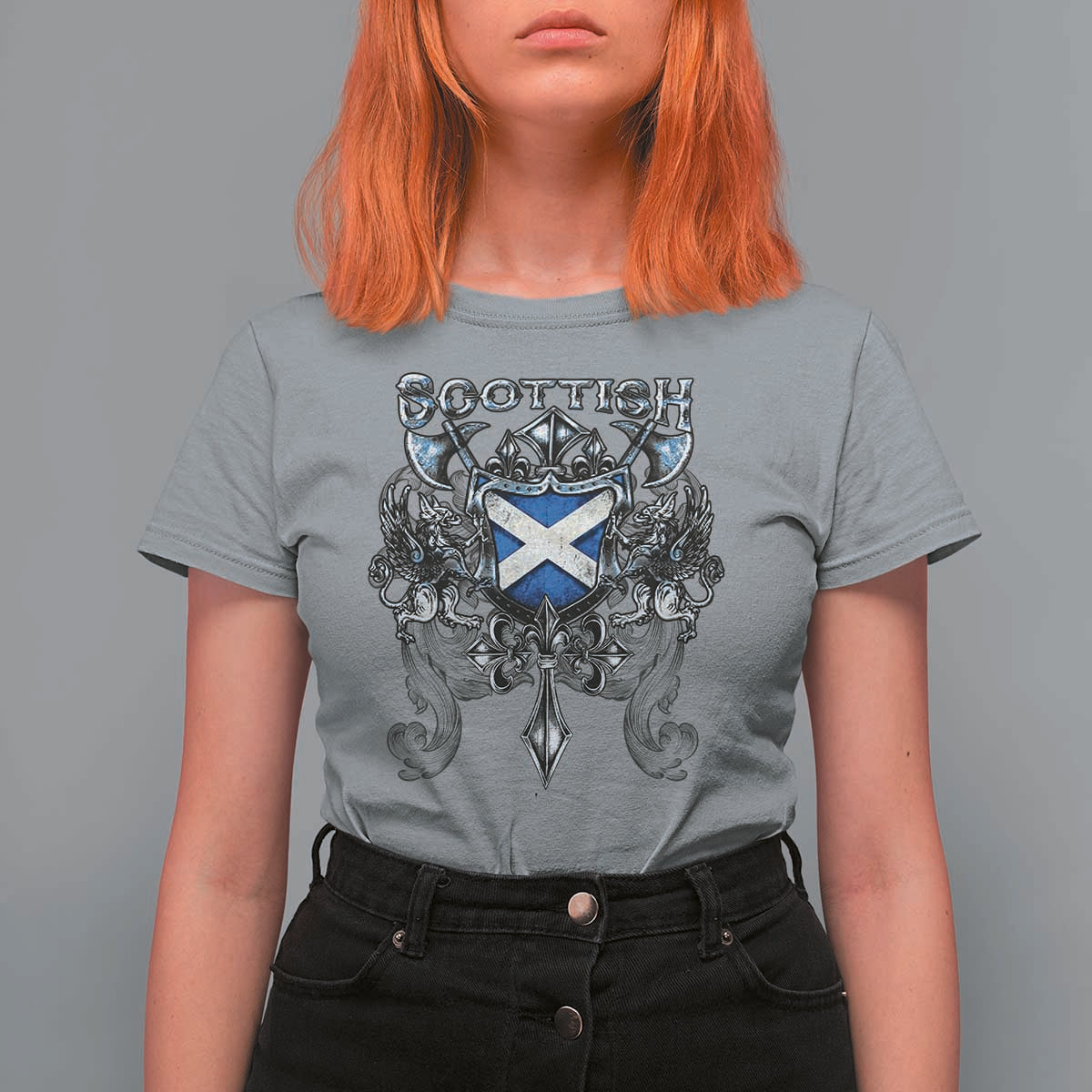 Scottish Heritage Crest Gothic T Shirt For Women Medieval Flag and Sword Celtic Pride - Wonder Print Shop