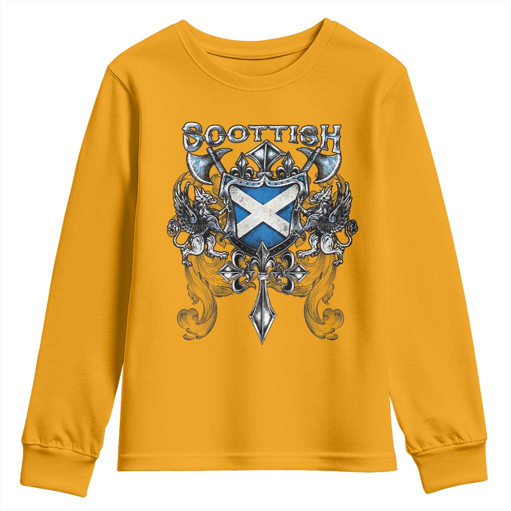 Scottish Heritage Crest Gothic Youth Sweatshirt Medieval Flag and Sword Celtic Pride - Wonder Print Shop