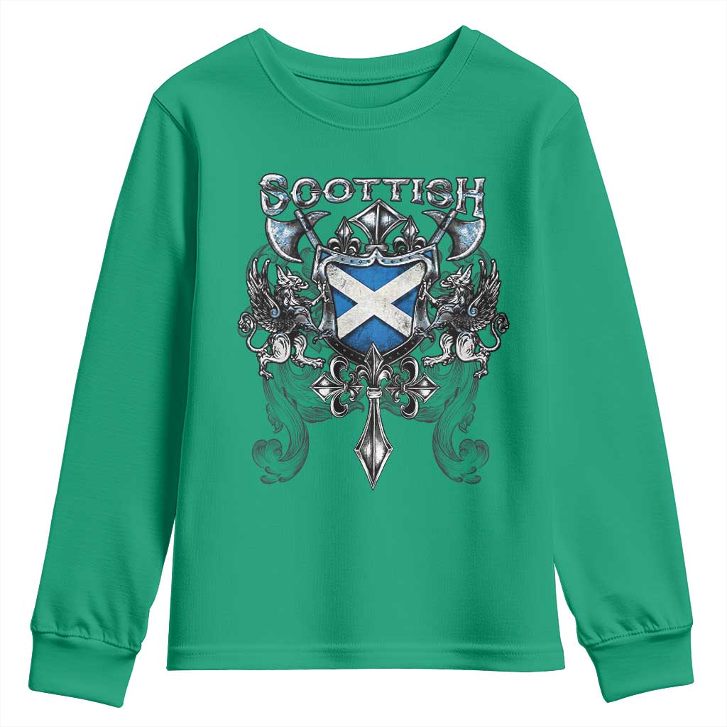 Scottish Heritage Crest Gothic Youth Sweatshirt Medieval Flag and Sword Celtic Pride - Wonder Print Shop