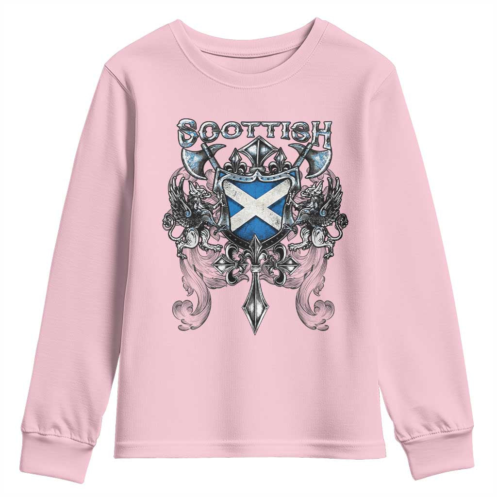 Scottish Heritage Crest Gothic Youth Sweatshirt Medieval Flag and Sword Celtic Pride - Wonder Print Shop