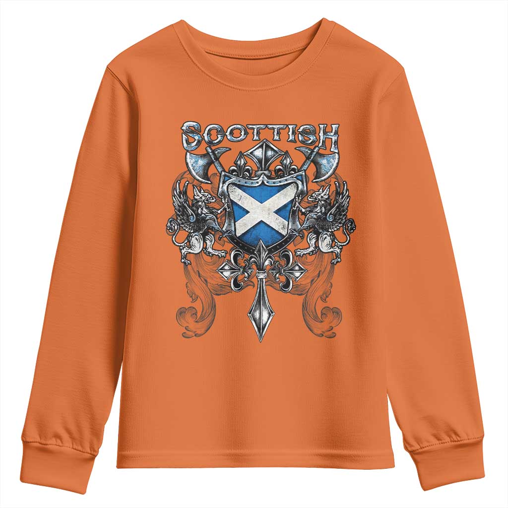 Scottish Heritage Crest Gothic Youth Sweatshirt Medieval Flag and Sword Celtic Pride - Wonder Print Shop