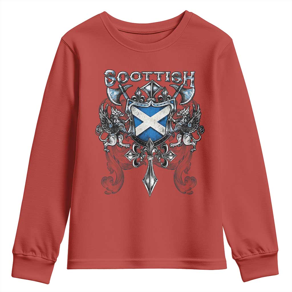 Scottish Heritage Crest Gothic Youth Sweatshirt Medieval Flag and Sword Celtic Pride - Wonder Print Shop