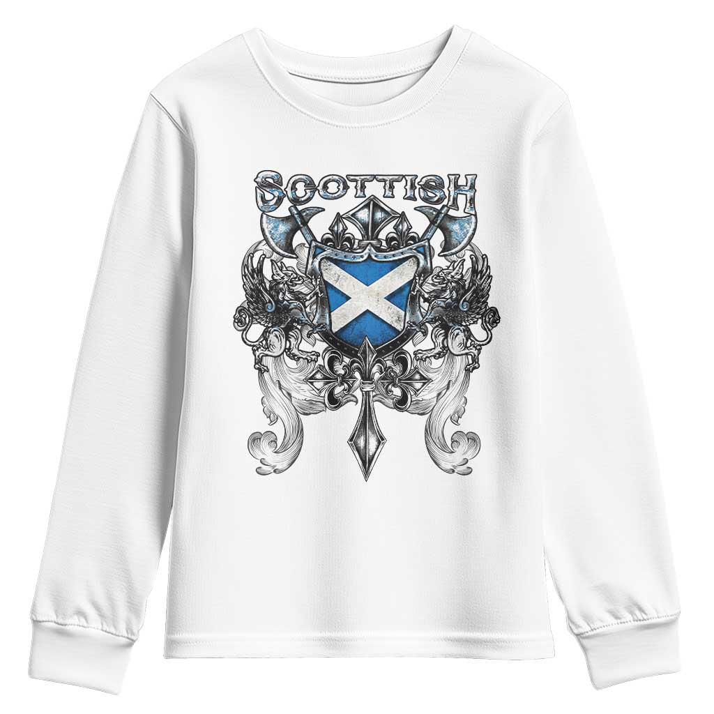 Scottish Heritage Crest Gothic Youth Sweatshirt Medieval Flag and Sword Celtic Pride - Wonder Print Shop