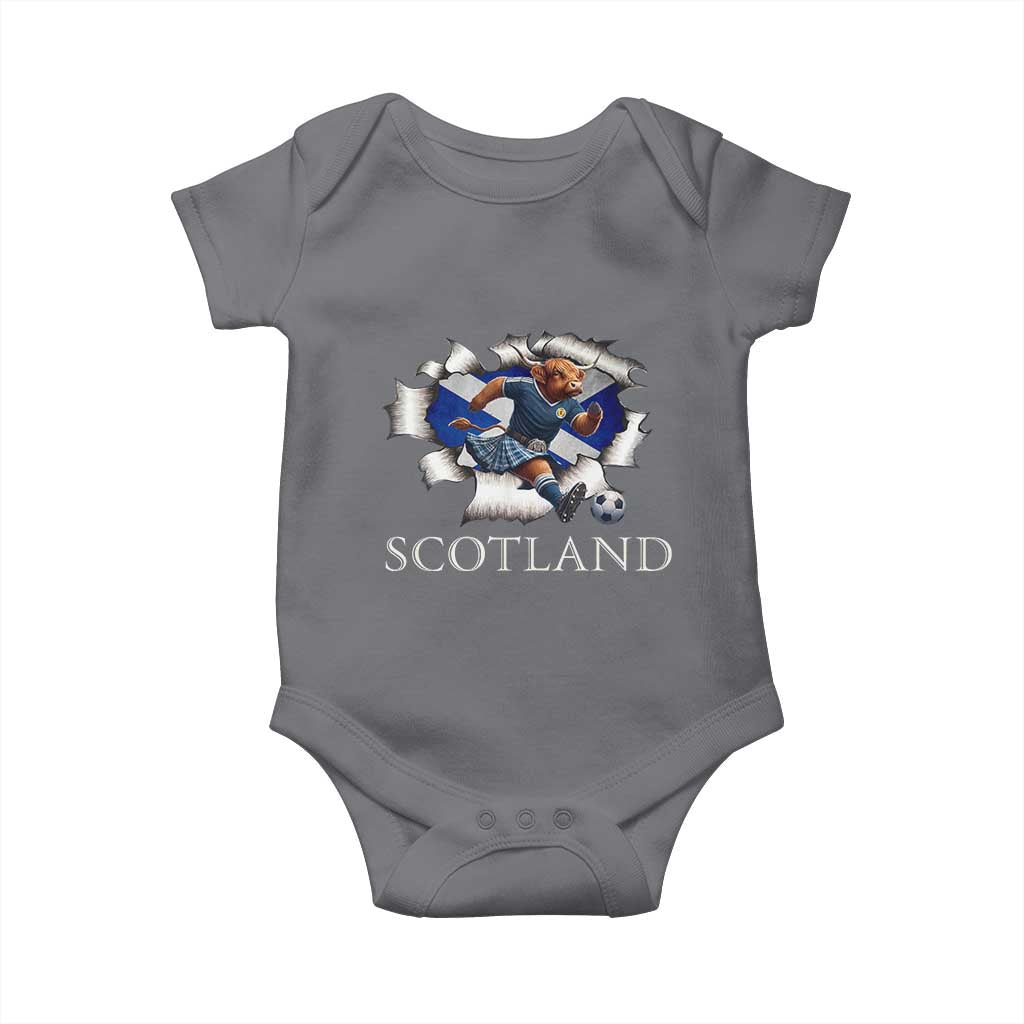 Funny Highland Cow in Kilt Footballer Baby Onesie We'll Be Coming Scottish Pride Football Fans - Wonder Print Shop