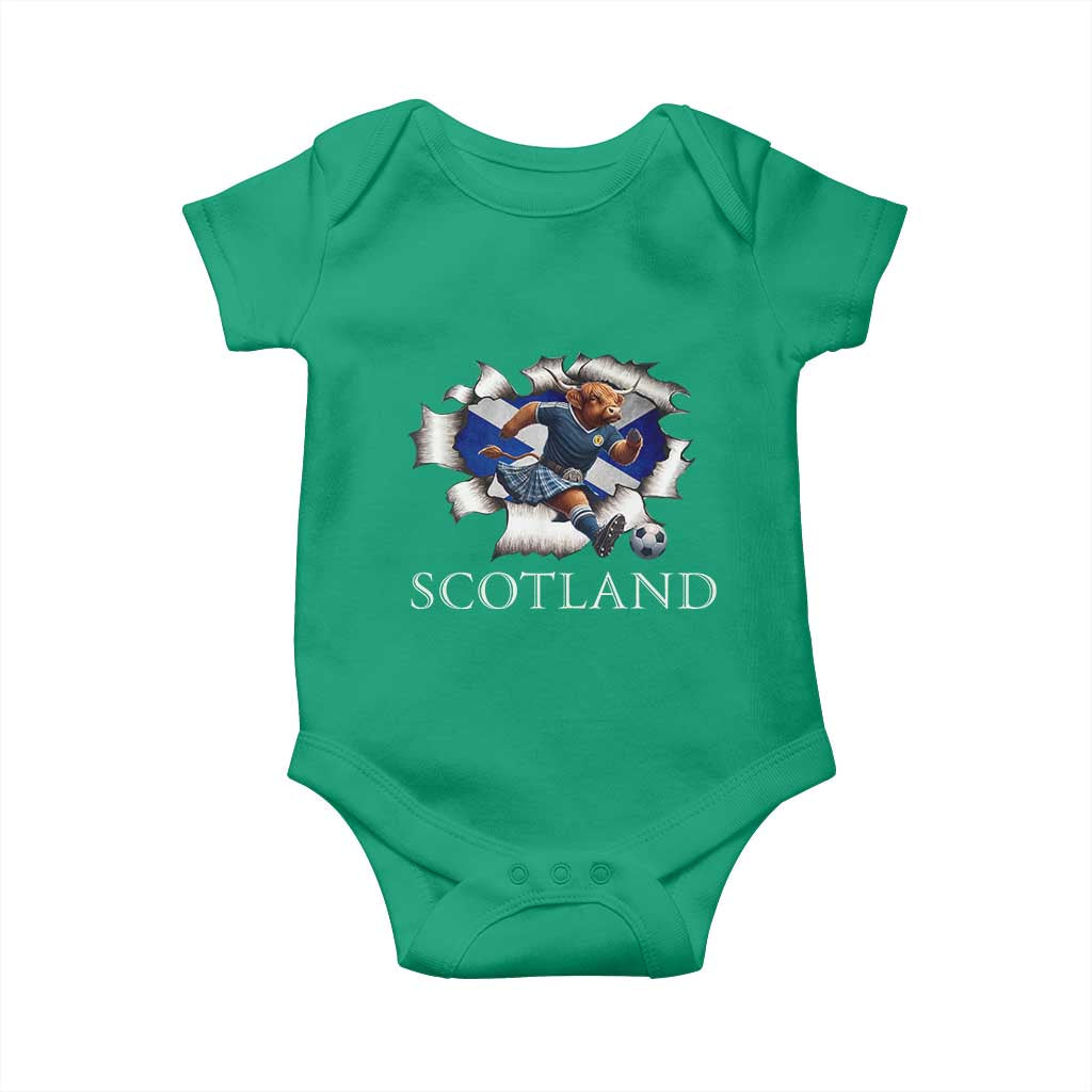 Funny Highland Cow in Kilt Footballer Baby Onesie We'll Be Coming Scottish Pride Football Fans - Wonder Print Shop