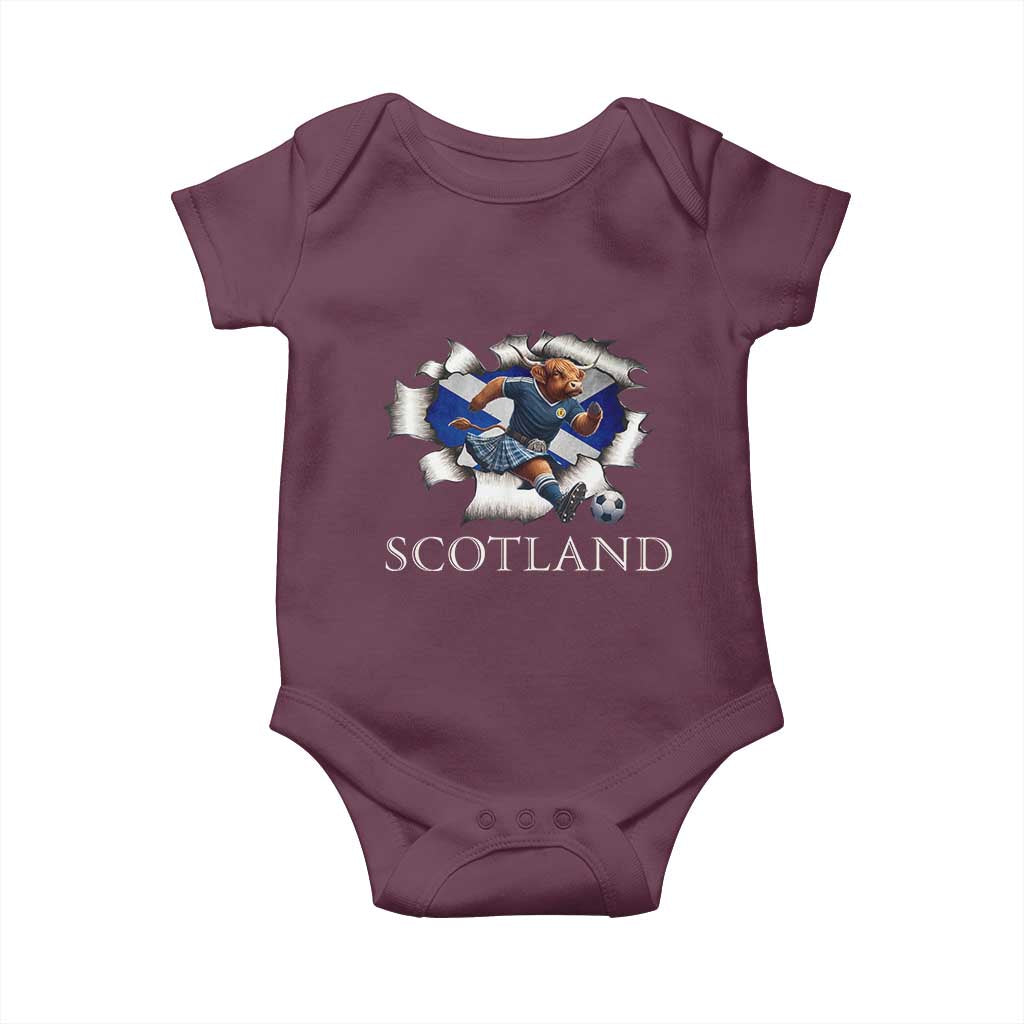 Funny Highland Cow in Kilt Footballer Baby Onesie We'll Be Coming Scottish Pride Football Fans - Wonder Print Shop