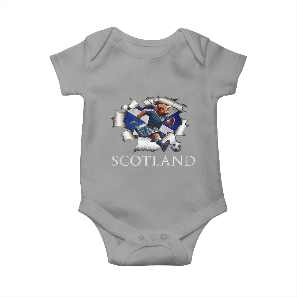 Funny Highland Cow in Kilt Footballer Baby Onesie We'll Be Coming Scottish Pride Football Fans - Wonder Print Shop