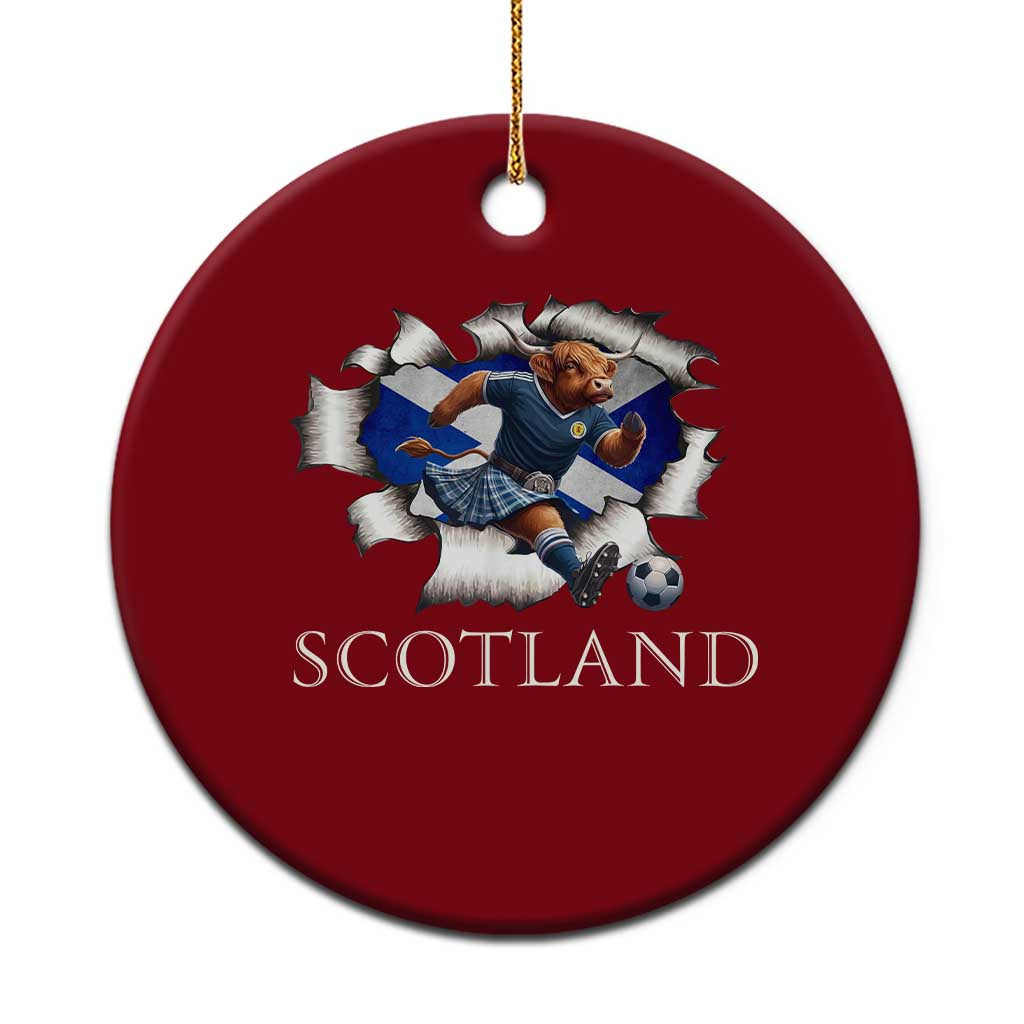 Funny Highland Cow in Kilt Footballer Ceramic Ornament We'll Be Coming Scottish Pride Football Fans - Wonder Print Shop