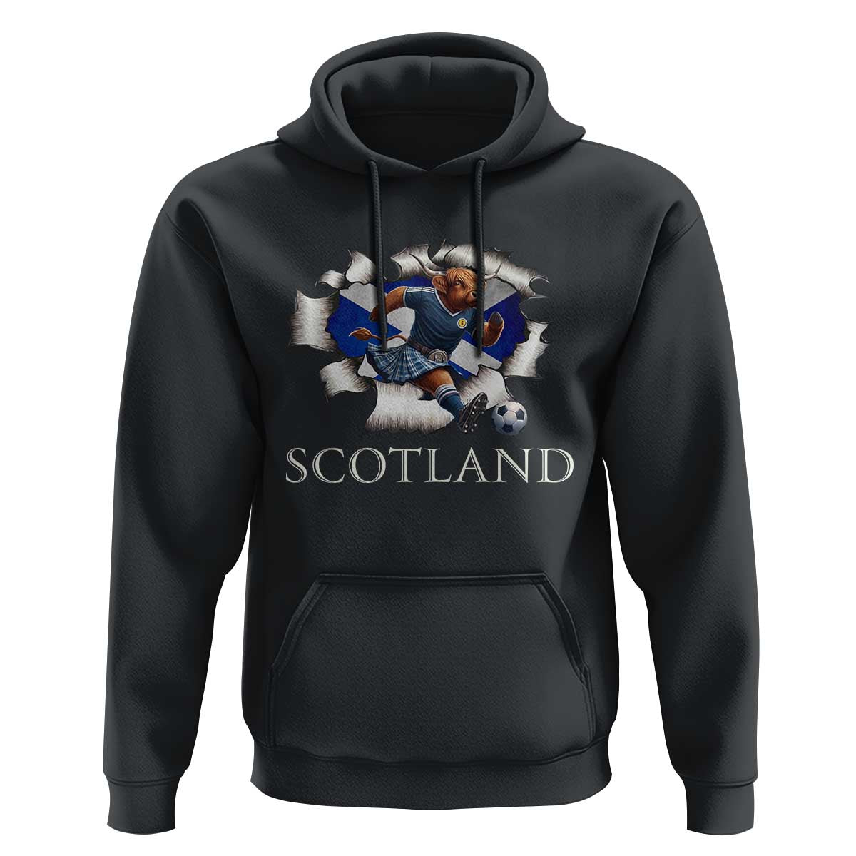 Funny Highland Cow in Kilt Footballer Hoodie We'll Be Coming Scottish Pride Football Fans - Wonder Print Shop