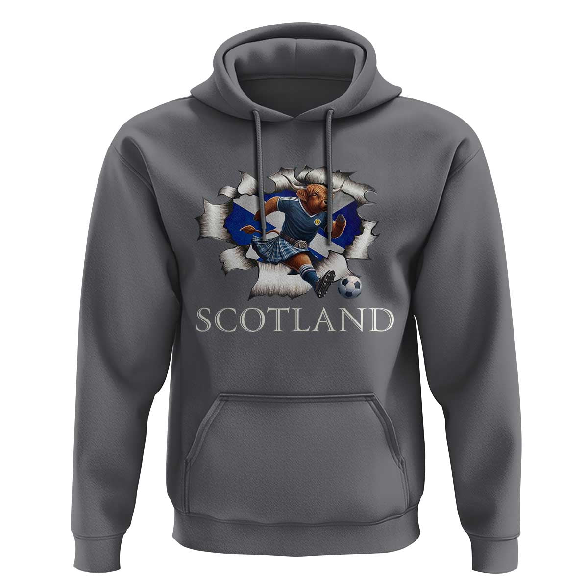 Funny Highland Cow in Kilt Footballer Hoodie We'll Be Coming Scottish Pride Football Fans - Wonder Print Shop