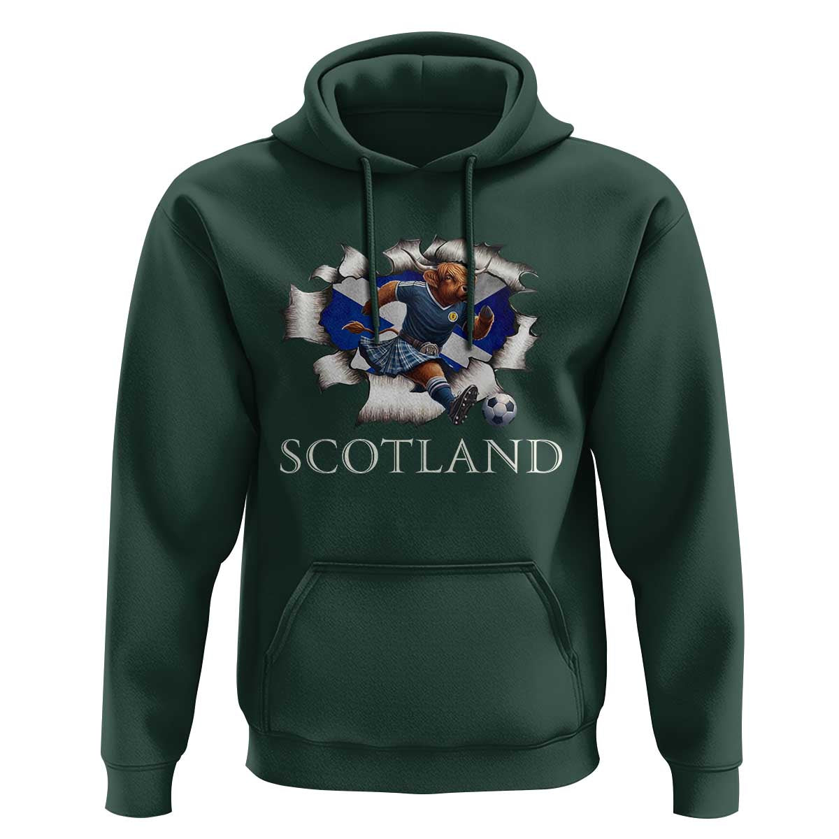 Funny Highland Cow in Kilt Footballer Hoodie We'll Be Coming Scottish Pride Football Fans - Wonder Print Shop