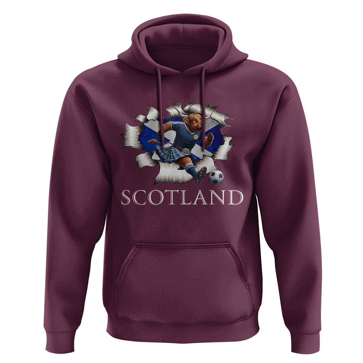 Funny Highland Cow in Kilt Footballer Hoodie We'll Be Coming Scottish Pride Football Fans - Wonder Print Shop