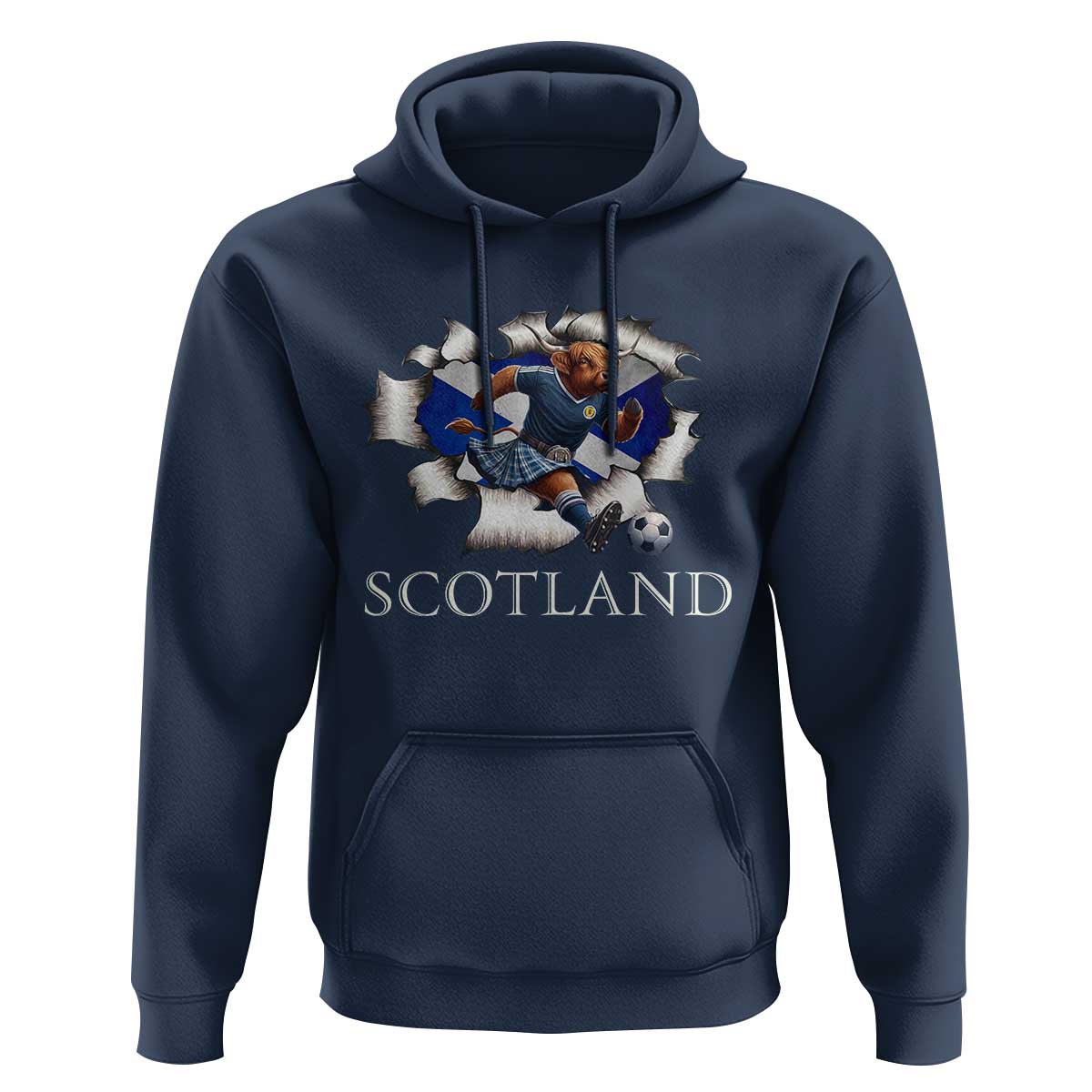 Funny Highland Cow in Kilt Footballer Hoodie We'll Be Coming Scottish Pride Football Fans - Wonder Print Shop