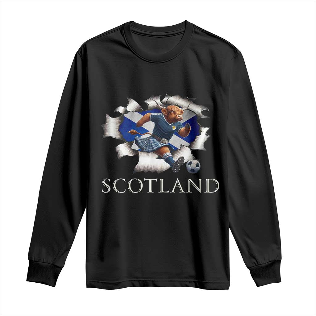Funny Highland Cow in Kilt Footballer Long Sleeve Shirt We'll Be Coming Scottish Pride Football Fans - Wonder Print Shop