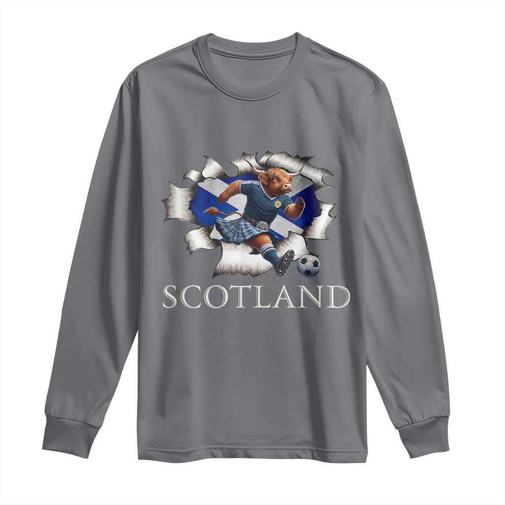 Funny Highland Cow in Kilt Footballer Long Sleeve Shirt We'll Be Coming Scottish Pride Football Fans - Wonder Print Shop