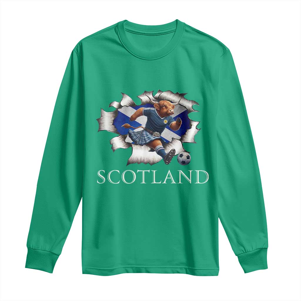 Funny Highland Cow in Kilt Footballer Long Sleeve Shirt We'll Be Coming Scottish Pride Football Fans - Wonder Print Shop