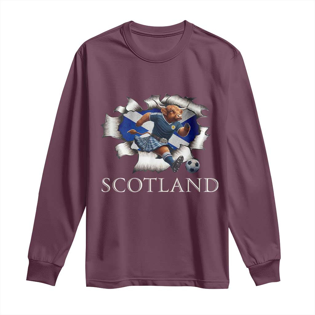 Funny Highland Cow in Kilt Footballer Long Sleeve Shirt We'll Be Coming Scottish Pride Football Fans - Wonder Print Shop