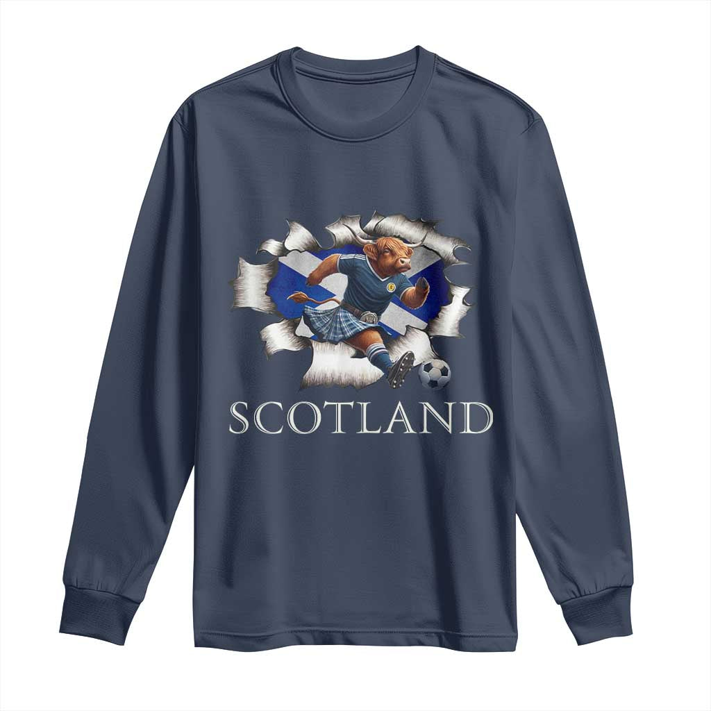 Funny Highland Cow in Kilt Footballer Long Sleeve Shirt We'll Be Coming Scottish Pride Football Fans - Wonder Print Shop