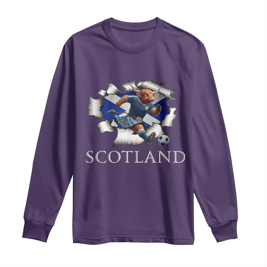 Funny Highland Cow in Kilt Footballer Long Sleeve Shirt We'll Be Coming Scottish Pride Football Fans - Wonder Print Shop
