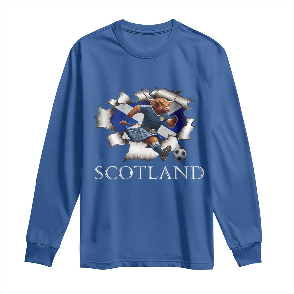 Funny Highland Cow in Kilt Footballer Long Sleeve Shirt We'll Be Coming Scottish Pride Football Fans - Wonder Print Shop