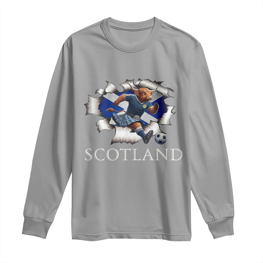 Funny Highland Cow in Kilt Footballer Long Sleeve Shirt We'll Be Coming Scottish Pride Football Fans - Wonder Print Shop