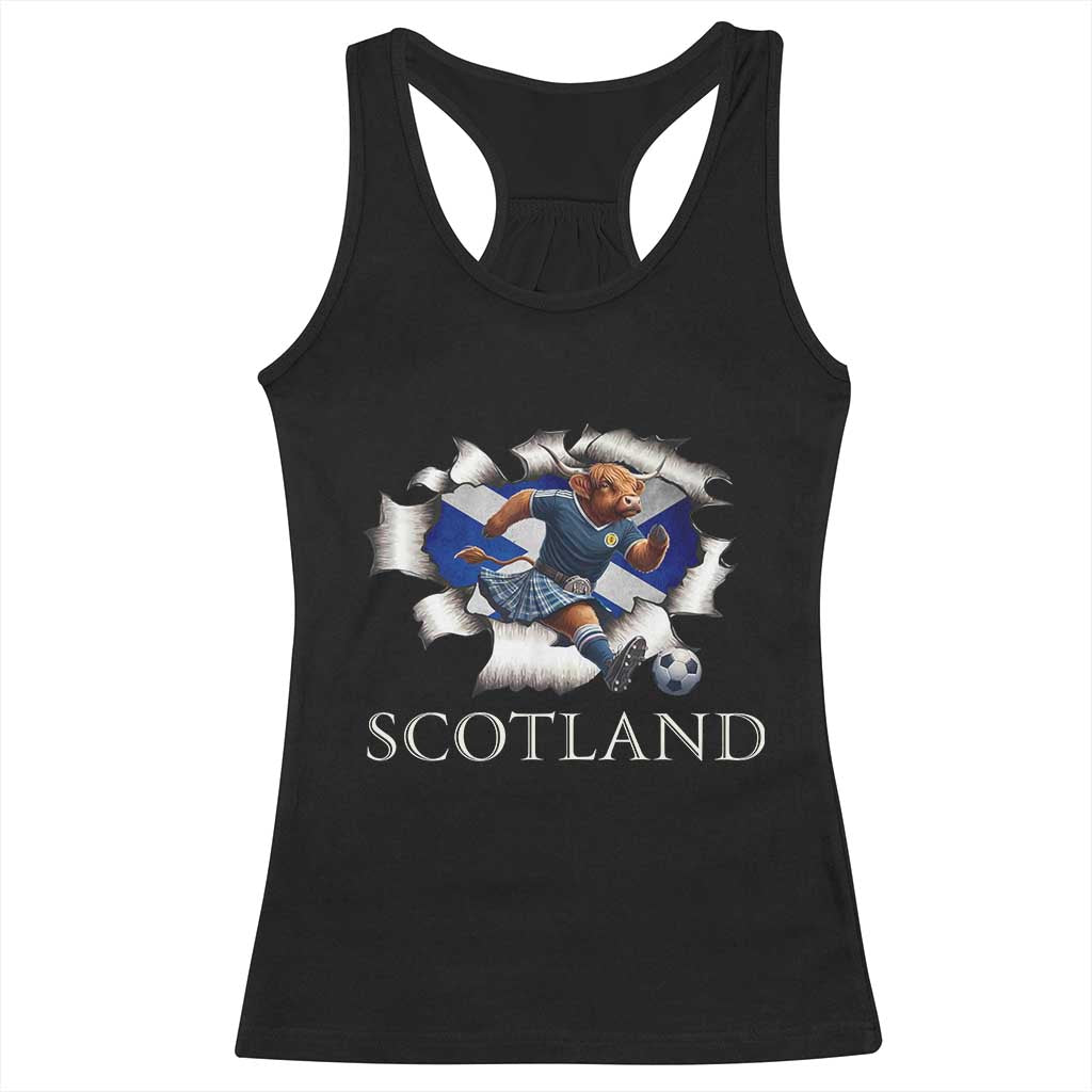 Funny Highland Cow in Kilt Footballer Racerback Tank Top We'll Be Coming Scottish Pride Football Fans - Wonder Print Shop