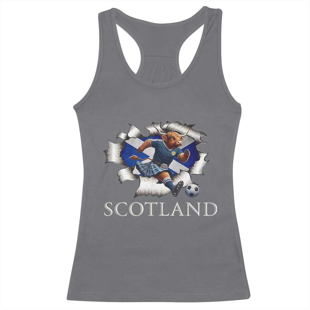 Funny Highland Cow in Kilt Footballer Racerback Tank Top We'll Be Coming Scottish Pride Football Fans - Wonder Print Shop
