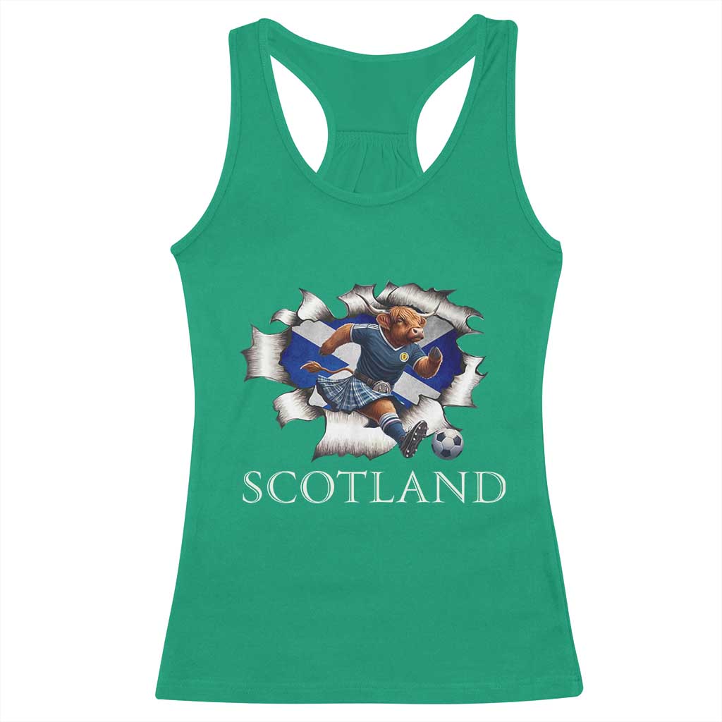 Funny Highland Cow in Kilt Footballer Racerback Tank Top We'll Be Coming Scottish Pride Football Fans - Wonder Print Shop