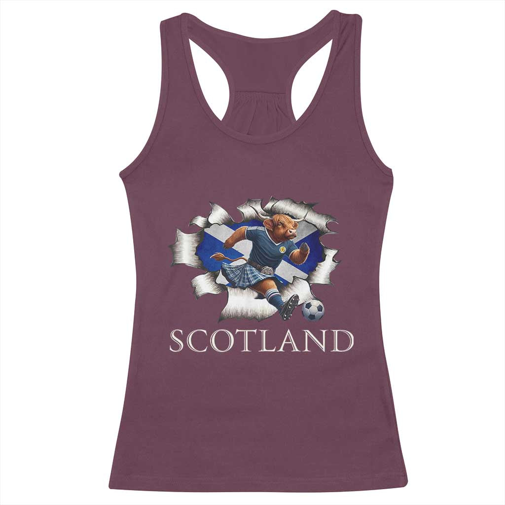 Funny Highland Cow in Kilt Footballer Racerback Tank Top We'll Be Coming Scottish Pride Football Fans - Wonder Print Shop
