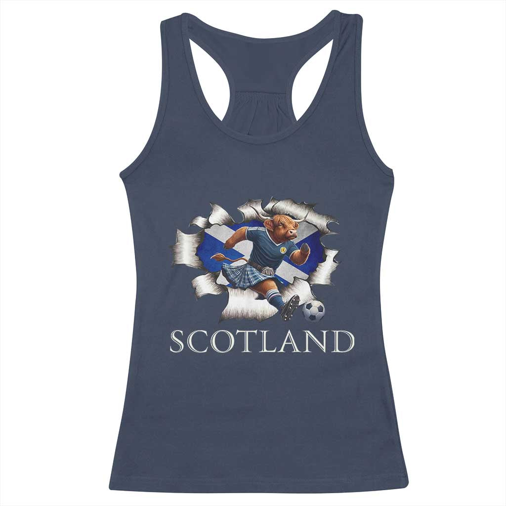 Funny Highland Cow in Kilt Footballer Racerback Tank Top We'll Be Coming Scottish Pride Football Fans - Wonder Print Shop