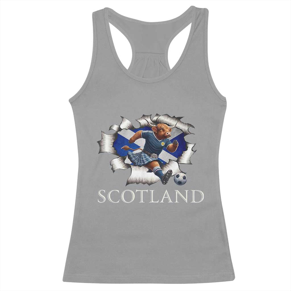 Funny Highland Cow in Kilt Footballer Racerback Tank Top We'll Be Coming Scottish Pride Football Fans - Wonder Print Shop
