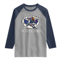 Funny Highland Cow in Kilt Footballer Raglan Shirt We'll Be Coming Scottish Pride Football Fans - Wonder Print Shop