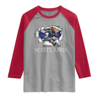Funny Highland Cow in Kilt Footballer Raglan Shirt We'll Be Coming Scottish Pride Football Fans - Wonder Print Shop