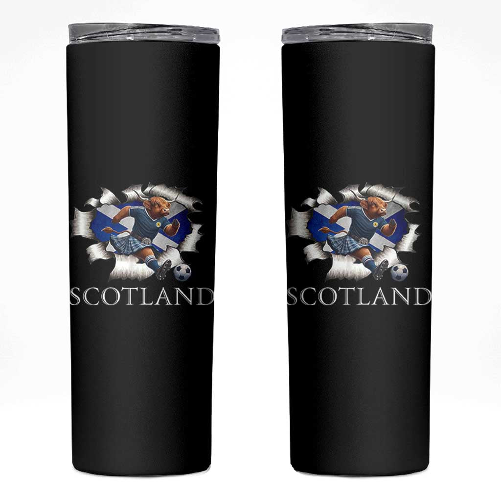 Funny Highland Cow in Kilt Footballer Skinny Tumbler We'll Be Coming Scottish Pride Football Fans - Wonder Print Shop