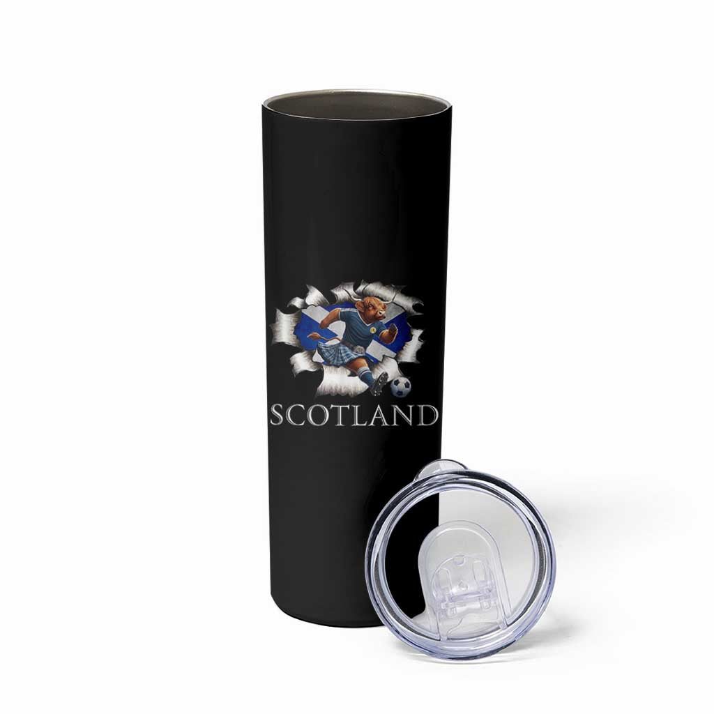 Funny Highland Cow in Kilt Footballer Skinny Tumbler We'll Be Coming Scottish Pride Football Fans - Wonder Print Shop