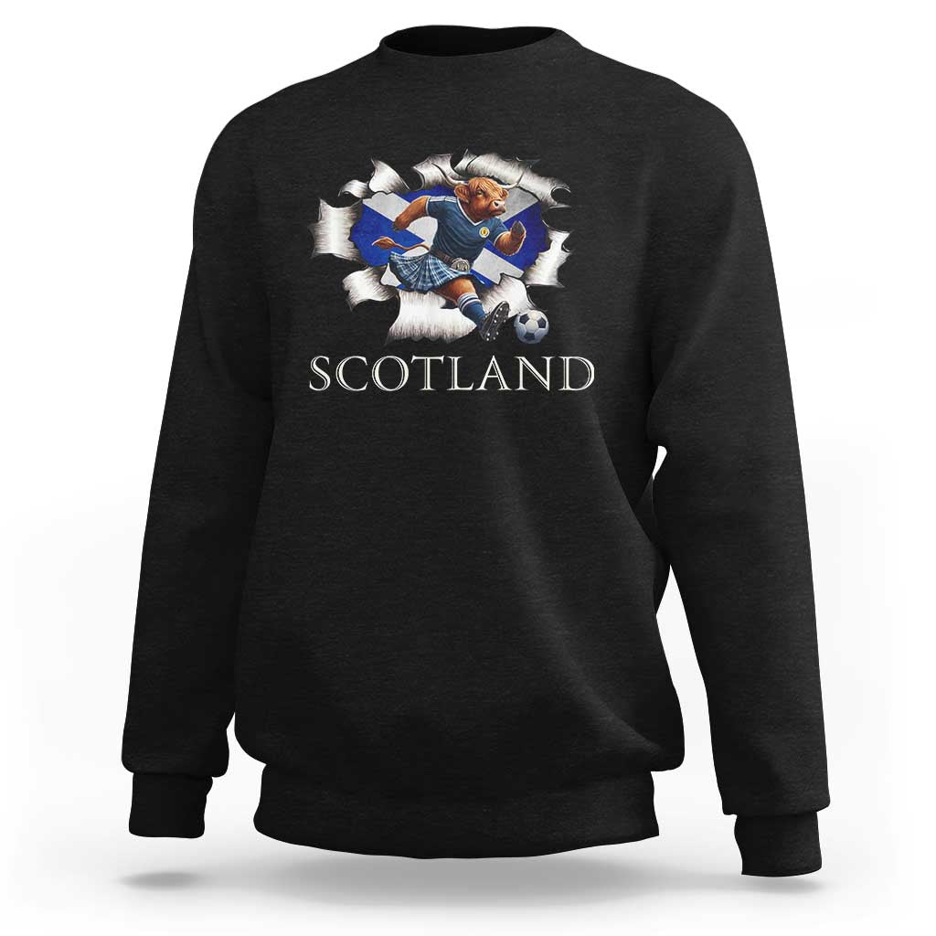 Funny Highland Cow in Kilt Footballer Sweatshirt We'll Be Coming Scottish Pride Football Fans - Wonder Print Shop