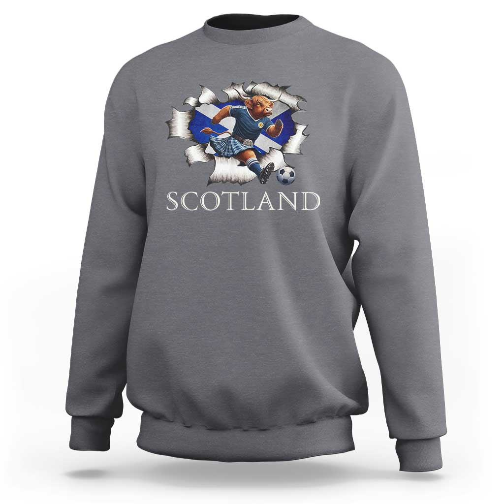 Funny Highland Cow in Kilt Footballer Sweatshirt We'll Be Coming Scottish Pride Football Fans - Wonder Print Shop