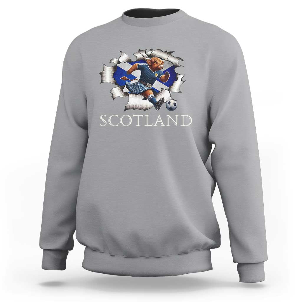 Funny Highland Cow in Kilt Footballer Sweatshirt We'll Be Coming Scottish Pride Football Fans - Wonder Print Shop