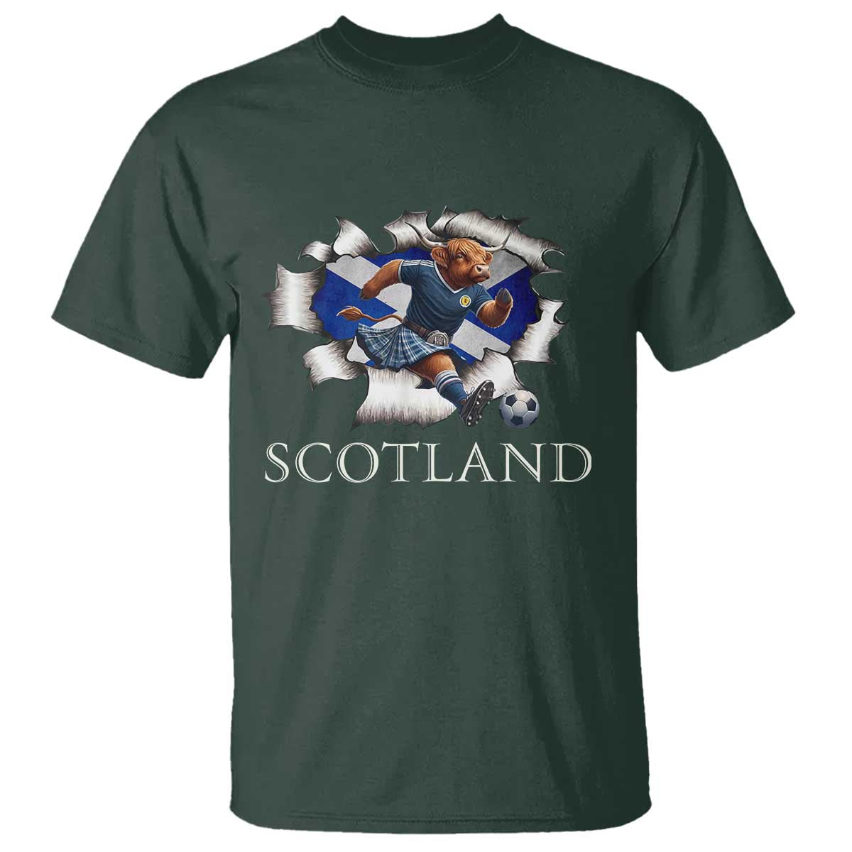 Funny Highland Cow in Kilt Footballer T Shirt We'll Be Coming Scottish Pride Football Fans - Wonder Print Shop
